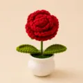 Handgemachte Häkel-rote Rose im Topf, süßer Wollblumenstrauß für Schreibtisch Dekoration. - Einzelkopf Rose (Rot)