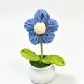 Handmade crochet puff flower potted plant blue desktop ornament cute gift decoration item - Blue