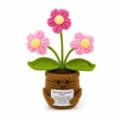 Planta de apoyo emocional de ganchillo hecha a mano con maceta y tarjeta positiva. - 3 Flores Pequeñas Rosas