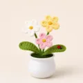 Handgefertigte gehäkelte Topfblumen süße gestrickte Blumen Tischdeko Kunstpflanze Ornament - 3-Kopf Vergissmeinnicht (Gelb)