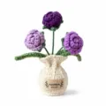 Planta en maceta de rosas de ganchillo decoración de escritorio flor de punto - Rosa 3 Cabezas Púrpura