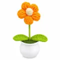 Handcrafted crochet potted flower orange puff flower desktop ornament home decor cute gift - Orange