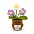 Planta de maceta tejida a croché artesanal muñeca flor apoyo emocional adorno lana punto - Tres Flores Moradas