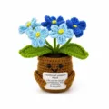 Planta en maceta de ganchillo hecha a mano apoyo emocional bonita flor tejida de mesa. - No Me Olvides de 6 Cabezas Azul Degradado