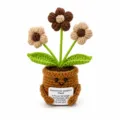 Bonita planta en maceta de ganchillo hecha a mano muñeca de apoyo emocional con tarjeta - 3 Flores Pequeñas Café
