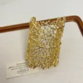 Gold Metal Branch Cuff Bracelet Open Organic Statement Bangle Jewelry For Women Daily - Coral Mesh Hollow Gold Style (Z-522)