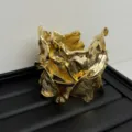 Gold statement cuff bracelet, sculptural leaf open bangle, bold metal fashion jewelry for women. - Three-Dimensional Organic Leaf Gold Style (Z-1705)