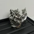Silver metallic leaf cuff bracelet for women, trendy open bangle statement fashion jewelry. - Irregular Three-Dimensional Leaf Silver Style (Z-1706)