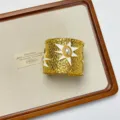 Exaggerated gold open cuff bracelet with white star and pearl, chic metal jewelry for women. - White Star Style (SL0480A)