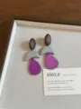 Geometric wooden and metal drop earrings with purple pendant, stylish vintage jewelry for women. - Wood Geometric Style(EH3271)