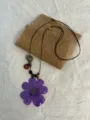 Long purple resin flower pendant sweater chain necklace with adjustable brown cord for women. - Purple Galsang Flower Style