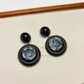 Vintage black and blue floral stud earrings with unique geometric design for women stylish jewelry - Black Geometric Flower Style (EH2663)