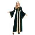 Medieval renaissance vintage gothic dress detail, long sleeve velvet costume for women. - S / Dark Green Dress + Yellow Headband