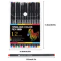 Set de 12 rotuladores de punta fina de 0,4 mm con dimensiones detalladas del producto - Serie de ilustraciones de cebra / Juego de 12 piezas (0.4mm) / Multicolor