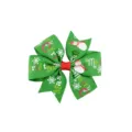 Dettaglio fiocco natalizio verde con pupazzo di neve e fiocchi di neve festivi - Stile Fiocco con Pupazzo di Neve Verde (640-8)