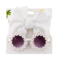 Süße weiße Gänseblümchen-Sonnenbrille mit Spitzen-Schleifen-Stirnband für Kinder und Babys - Gänseblümchen Sonnenbrille + Spitzen Stirnband Set / Weiß