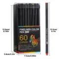 Set de 60 stylos feutres colorés pointe fine 0,4 mm avec dimensions de boîte détaillées - Série d'illustrations de zèbre / Lot de 60 (0.4mm) / Coloré
