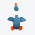 Dimensions of durable blue plush duck squeaky dog toy showing height and width - Wild Goose / Blue