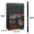 Coffret de 100 feutres fineliner de 0,4 mm avec dimensions de la boîte et du stylo. - Série d'illustrations de zèbre / Lot de 100 (0.4mm) / Coloré