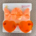 Conjunto de gafas de sol de corazón naranja jelly y pinzas de lazo con purpurina para niños - Hair Clips and Sunglasses Combination / Naranja