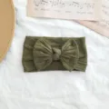 Army green baby cable knit bow headband made of stretchy nylon material - Twisted Bowknot Style / Army Green