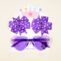 Süßes lila Herz-Sonnenbrillen-Set mit gepunkteten Haarschleifen für kleine Mädchen - Hair Clips and Sunglasses Combination / Lila