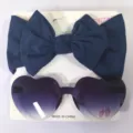 Conjunto de diadema con lazo azul marino y gafas de sol de corazón para niños pequeños - Hair Clips and Sunglasses Combination / Azul marino