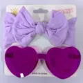 Diadema de lazo morada y gafas de sol en forma de corazón color magenta para niña - Hair Clips and Sunglasses Combination / Púrpura Rosa