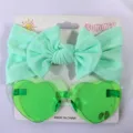 Conjunto de diadema con lazo verde menta y gafas de sol verdes de corazón para niños - Hair Clips and Sunglasses Combination / Verde menta