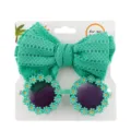 Turquoise baby zonnebril en mesh strik hoofdband set met madeliefjes - Muntgroen