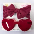 Rotes Kinder-Stirnband mit Schleife und transparente herzförmige Sonnenbrille Set - Stirnband- und Brillenset / Rot