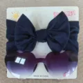 Modisches Set aus dunkelblauem Schleifen-Stirnband und lila herzförmiger Sonnenbrille - Stirnband- und Brillenset / Dunkelblau/Lila