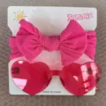 Niedliches rosa Kinder-Schleifenstirnband und herzförmige Sonnenbrille für den Sommer - Stirnband- und Brillenset / Fuchsia