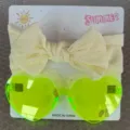 Lebhaftes Set für Kinder mit gelbem Schleifen-Stirnband und grüner Herzbrille - Stirnband- und Brillenset / Hellgelb (49)