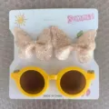 Niedliches Sommer-Set für Mädchen mit glitzernden Schmetterlings-Haarspangen und gelber Sonnenbrille - Stirnband- und Brillenset / Rosa und Gelb (52)