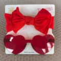 Stilvolles rotes Herz-Sonnenbrillen- und Schleifen-Stirnband-Set für Kinder - Stirnband- und Brillenset / Rot (55)