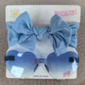 Süßes Set aus blauer Herz-Sonnenbrille und Schleifen-Stirnband für Kinder Sommerstil - Stirnband- und Brillenset / Himmelblau (58)