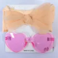Süßes pfirsichfarbenes Schleifen-Stirnband und rosa Herz-Sonnenbrille-Set für Kinder - Stirnband und Sonnenbrille Set (60) / Aprikose