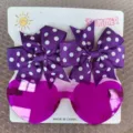 Mode-Set für Kinder mit lila Herz-Sonnenbrille und gepunkteten Schleifen-Haarspangen - Haarspangen und Sonnenbrille Set (66) / Lila