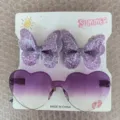 Lila Glitzer Schmetterling Haarspangen und Herz-Sonnenbrille Set für Kinder - Haarspangen und Sonnenbrille Set (63) / Farbverlauf Lila