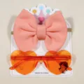 Süßes rosa Schleifen-Stirnband und orangefarbene Herz-Sonnenbrille im Set für Kinder - Stirnband und Sonnenbrille Set (71) / Rosa