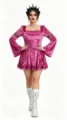 Plus size gothic velvet dress with trumpet sleeves and lace-up front for dark fashion events. - S / Fuchsia Dress