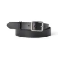 Classic black leather belt with silver square buckle, minimalist unisex waist strap for daily wear. - Black