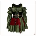 Medieval vintage women dress green gothic corset long sleeve costume cosplay outfit - 2XL / Dresses / Dress + Belt
