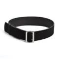 Women black wide leather belt retro matte waist seal with silver metal double prong buckle main - Black