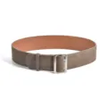 Women vintage wide suede leather belt with silver square buckle and double holes design. - Dark Gray