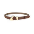 Women brown suede leather belt with polished gold metal buckle stylish dress accessory. - 105cm / Coffee With Gold Buckle
