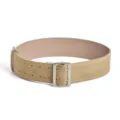 Khaki suede wide belt with double-prong buckle, retro frosted waist cincher variant. - Matcha