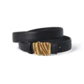 Women's genuine leather belt with artistic wavy gold metal buckle, stylish retro black waist belt. - Black