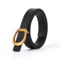 Women genuine leather belt with retro metal buckle stylish waist belt for daily commute. - Black